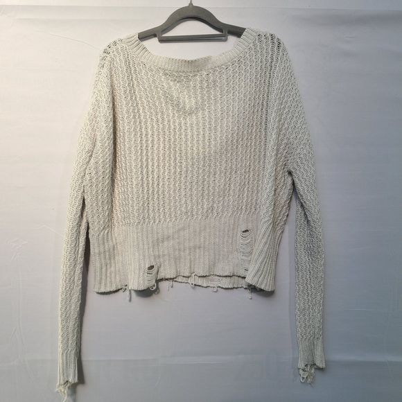 DL1961 Freeman 100% Cotton Distressed Open Knit V Neck Oversized Sweater L - Picture 3 of 10